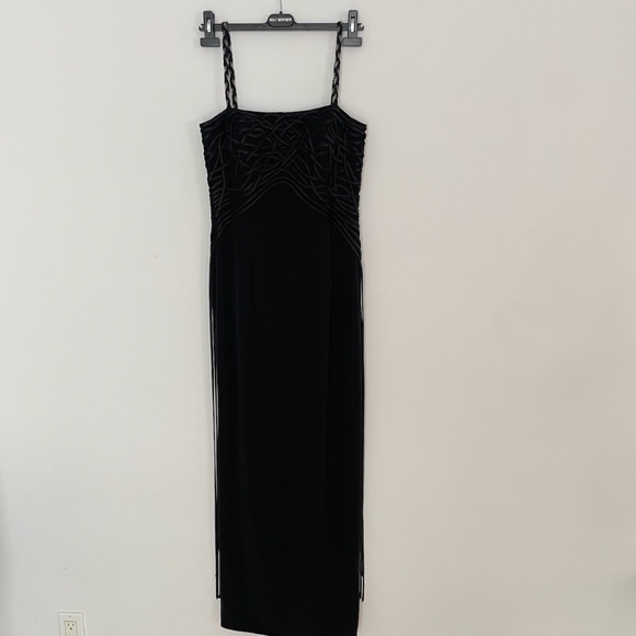 NWOT Designer Cocktail/Party Black Women's Dress with Beaded Straps Fringes - Picture 3 of 15